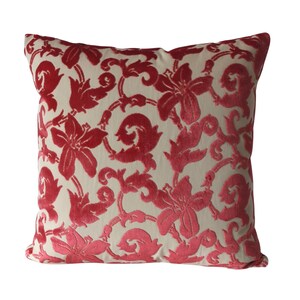 Raspberry Victorian Damask Throw Pillow Cover - Classic Floral & Scroll Design - Available in Bolster, Lumbar, Throw, Euro Sham Sizes