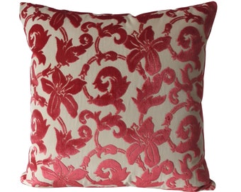 Raspberry Victorian Damask Throw Pillow Cover - Classic Floral & Scroll Design - Available in Bolster, Lumbar, Throw, Euro Sham Sizes