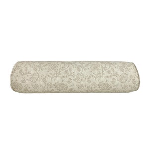Neutral Cream Floral Pillow Cover | Floral Botanical Bolster Pillow | Beige Bolster Pillow Available in Bolster, Lumbar, Throw, Euro Sizes