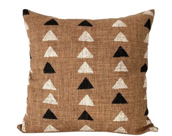 Modern West Texas - Mali Mud Cloth Triangle Pillow Cover in Clay - Eco Friendly Sustainable - Bolster, Lumbar, Throw, Euro Sham Sizes