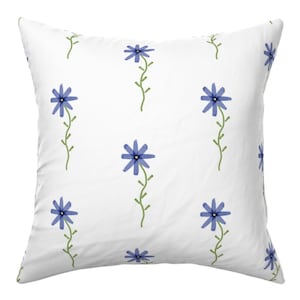 Floral Cornflower Blue Throw Pillow cover, Lumbar, Bolster, Euro Sham Pillow Cover - Multiple Sizes Available