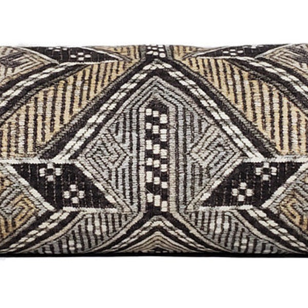 Geometric Tribal Print Pillow Cover in Caviar -Boho Charm Lumbar Cover - Striking Patterns and Earthy Tones Pillow Covers