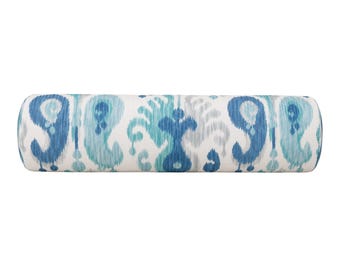 Blue Ikat Bolster Pillow Cover, Ballard Designs Andros Ikat, Linen