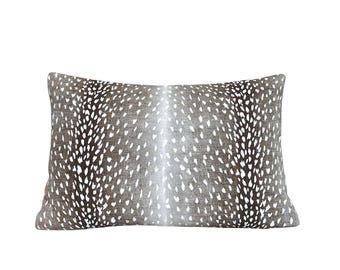 Fawn Antelope Throw & Lumbar Pillow Cover in Cocoa, Linen, Designer Vern Yip
