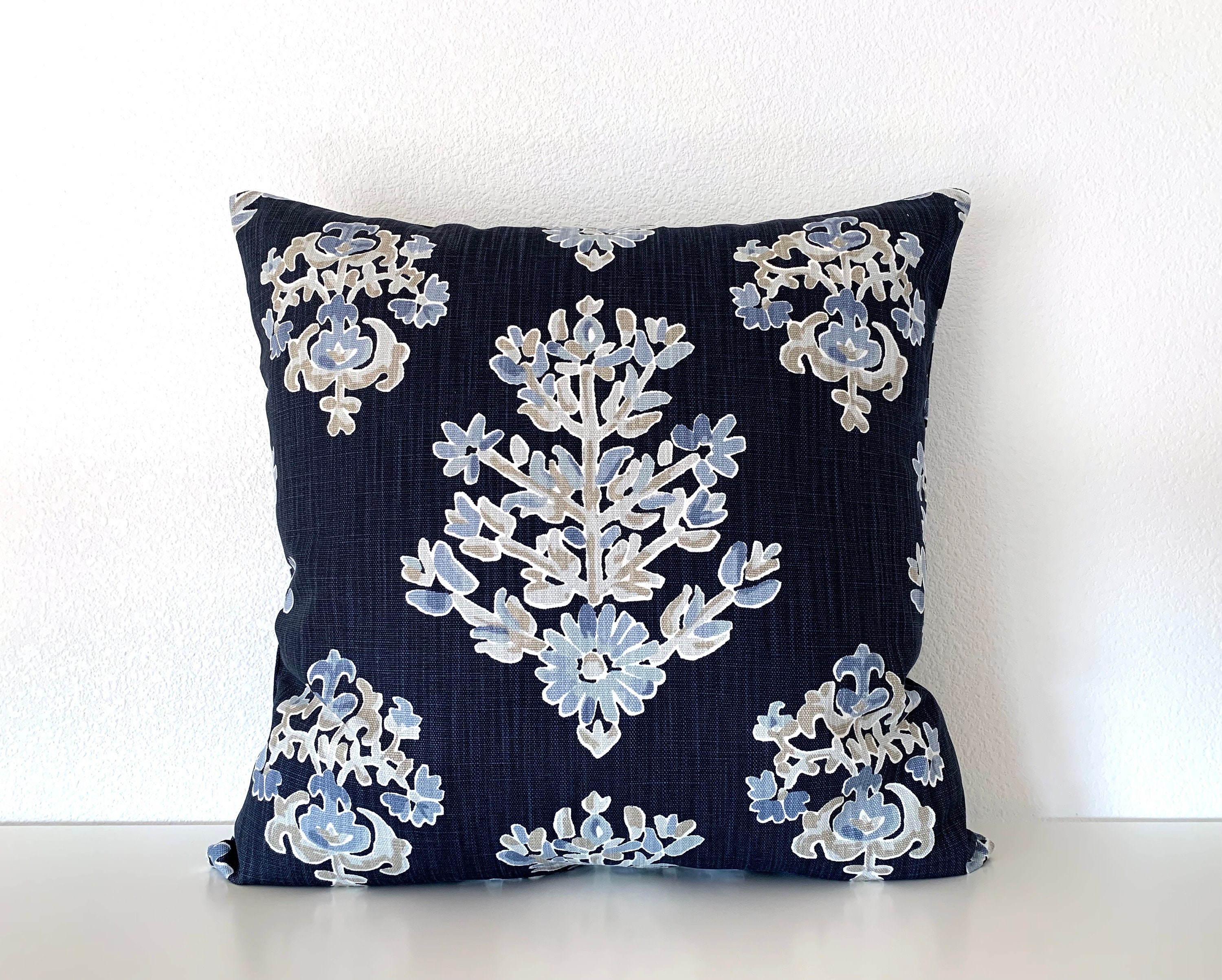 Ballard Designs Eliza Navy Block Print Floral Medallion Throw - Etsy