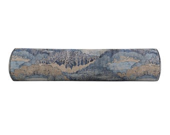 Ballard Design Estelle Bolster Pillow Cover, Pastoral Scenic Landscape, Slate Blue