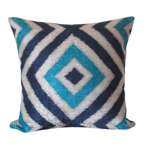 Geometric Diamond Velvet Pillow Cover in Peacock Blue - Available in Lumbar, Throw, Bolster, Euro Sham Sizes