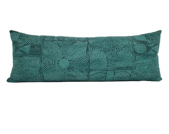 Cassava Jasper 14 x 36 Lumbar Pillow Cover - Green Mud Cloth Lumbar Cover Tribal Print Long Lumbar Pillow Cover