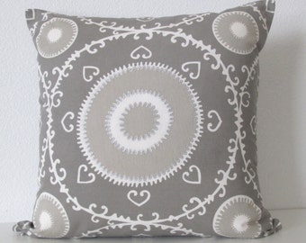 Samarkand Silver Pillow Cover - Grey Medallion Bolster Cover - High End Fabric, Lumbar, Square Pillow Cover - Handmade Pillow Covers