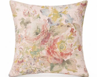 Ballard Designs Langley Blush Floral Throw Pillow Cover, Linen Botanical Pillow