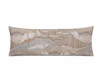 Pastoral Scenic Landscape Lumbar Pillow Cover, Ballard Designs Estelle, White Oak