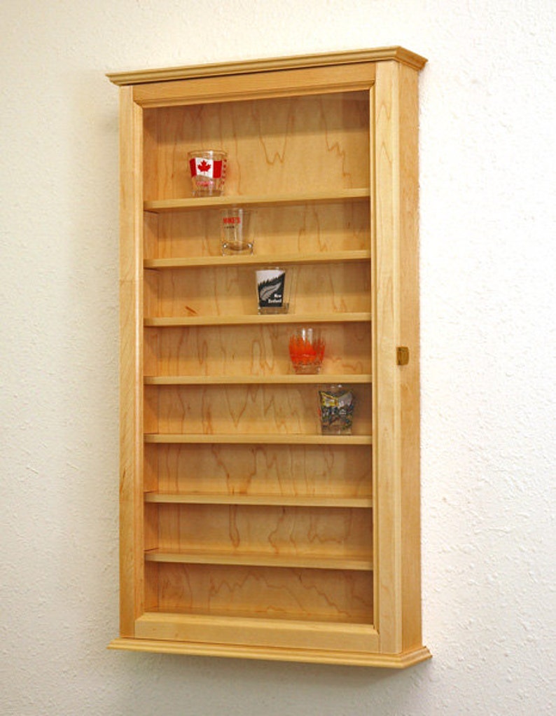 Tall Maple Shot Glass Shooter Display Case Cabinet Rack Image 0