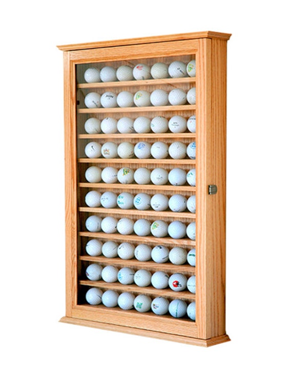 Golf Ball Display Case Wall Cabinet Rack Oak Etsy