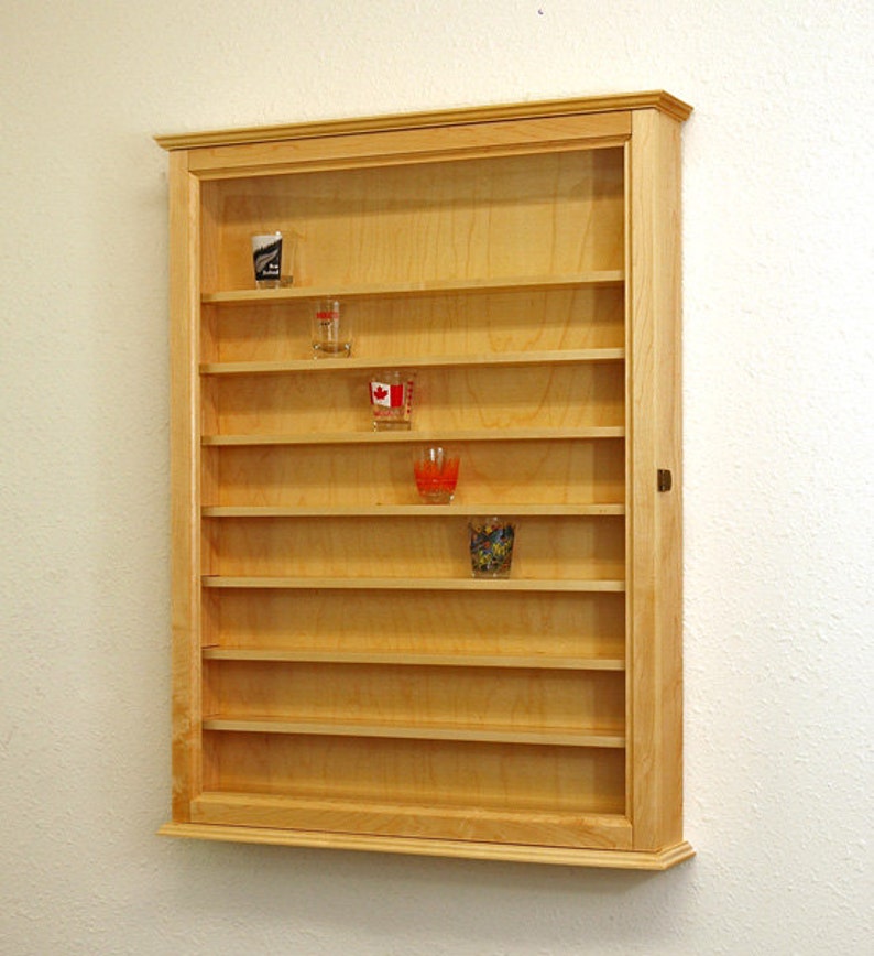 72 Maple Hardwood Shot glass display case wall rack Etsy