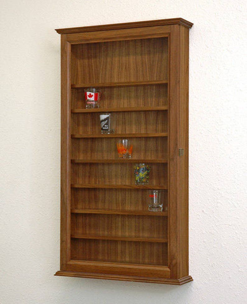 Walnut Shot Glass Display Cabinet Hardwood No Door Image 0