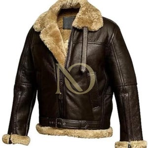Brown Leather Shearling Jacket | Men | Vintage Style | Faux Shearling Lining