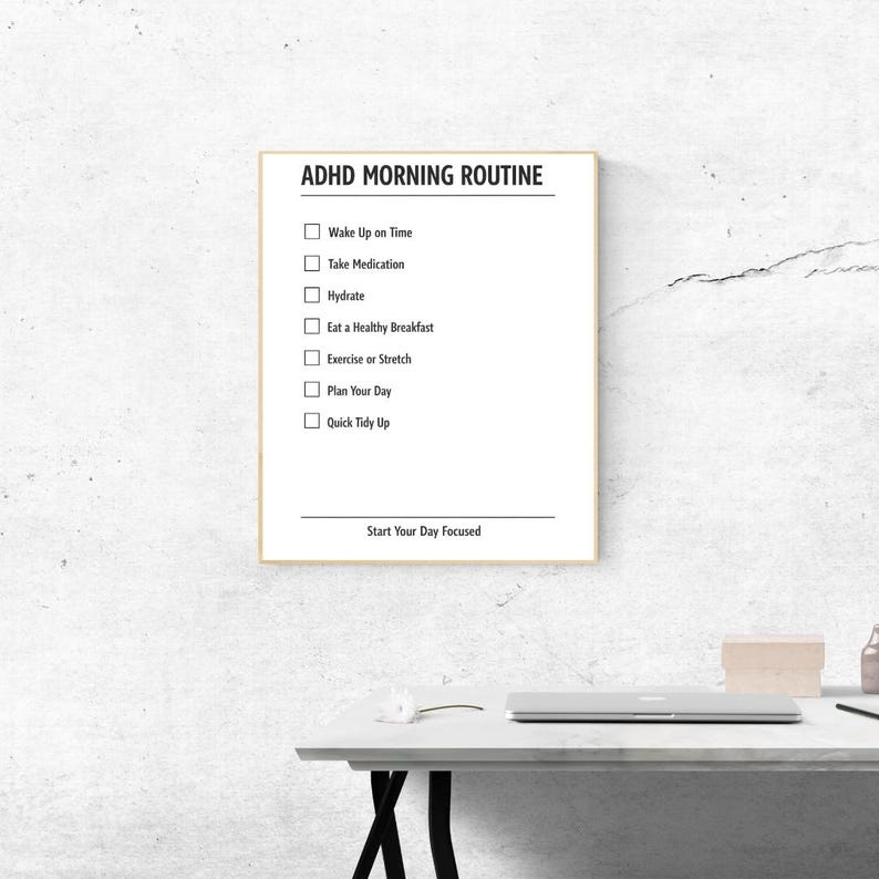 ADHD Morning Routine Checklist Printable | Minimal Wall Poster for ...