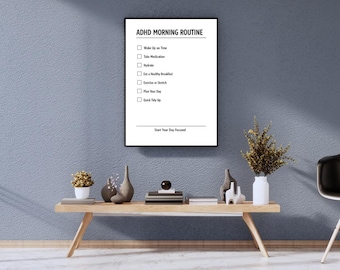 ADHD Morning Routine Checklist Printable | Minimal Wall Poster for Adults | Daily Focus & Productivity Chart