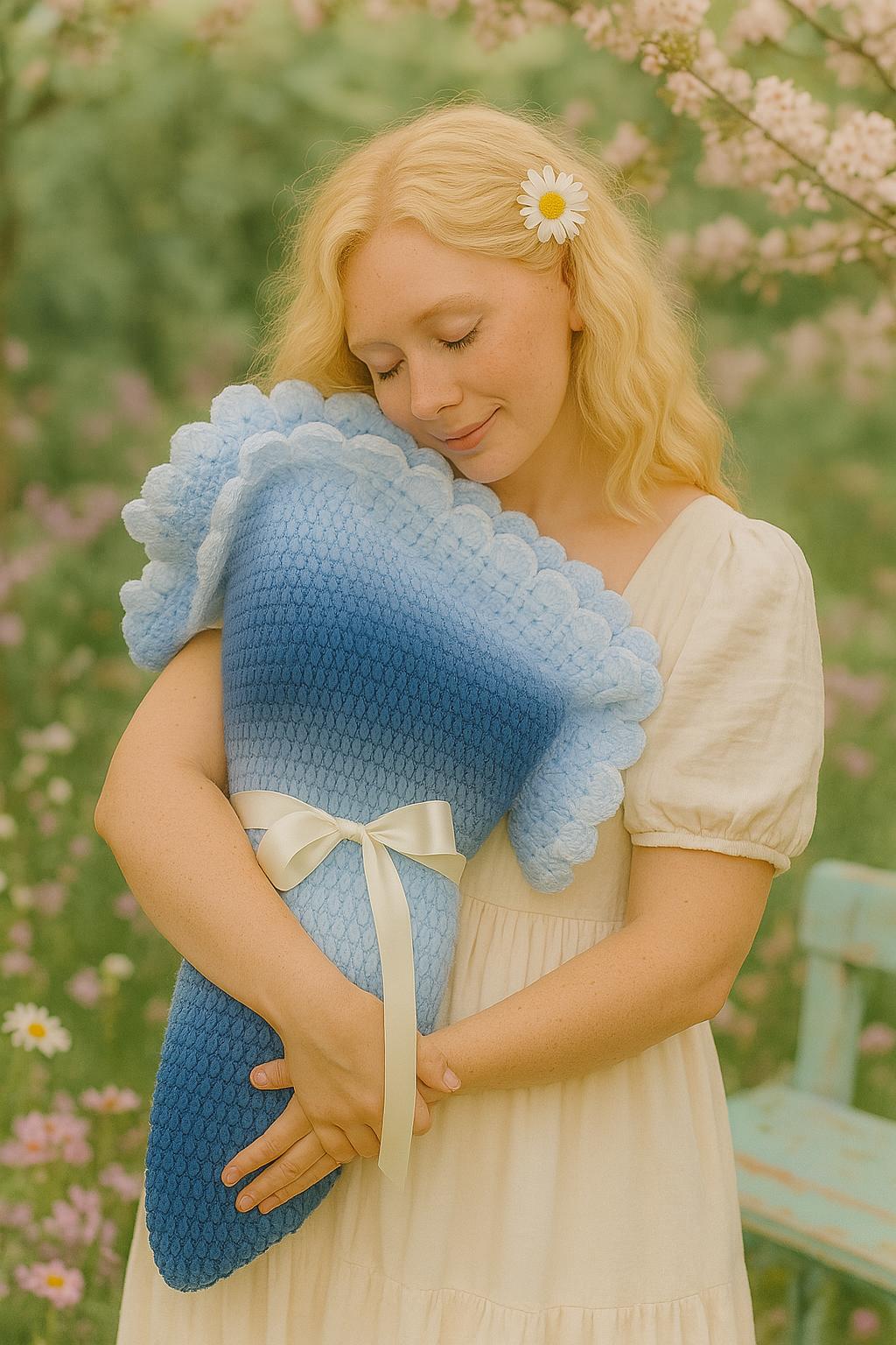 Hand Crocheted Ombre Baby Blanket: Blue and White Nursery Decor - Thumbnail 2