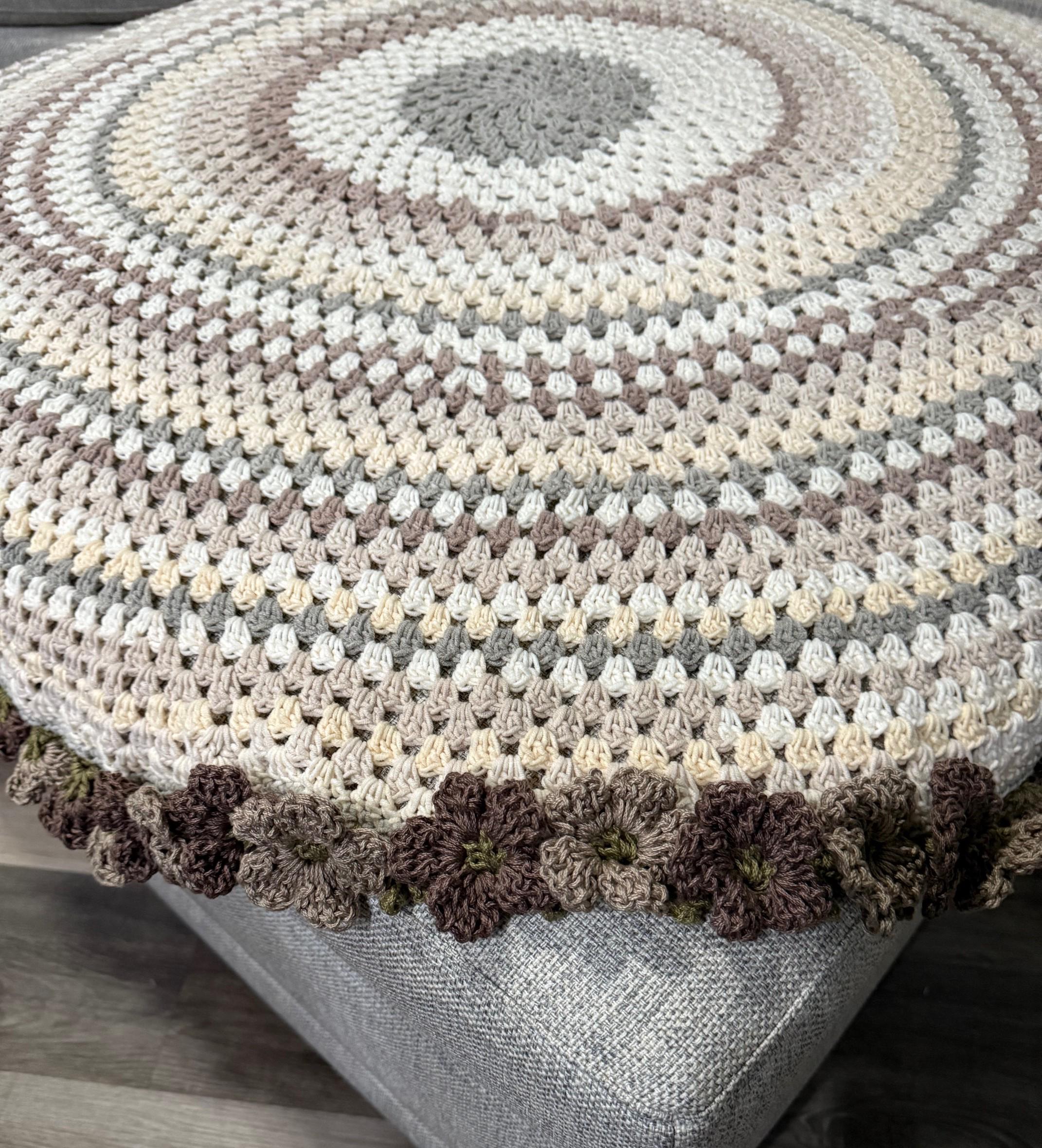 Hand-Crocheted Floral Baby Blanket: Neutral Boho Nursery Afghan - Thumbnail 6