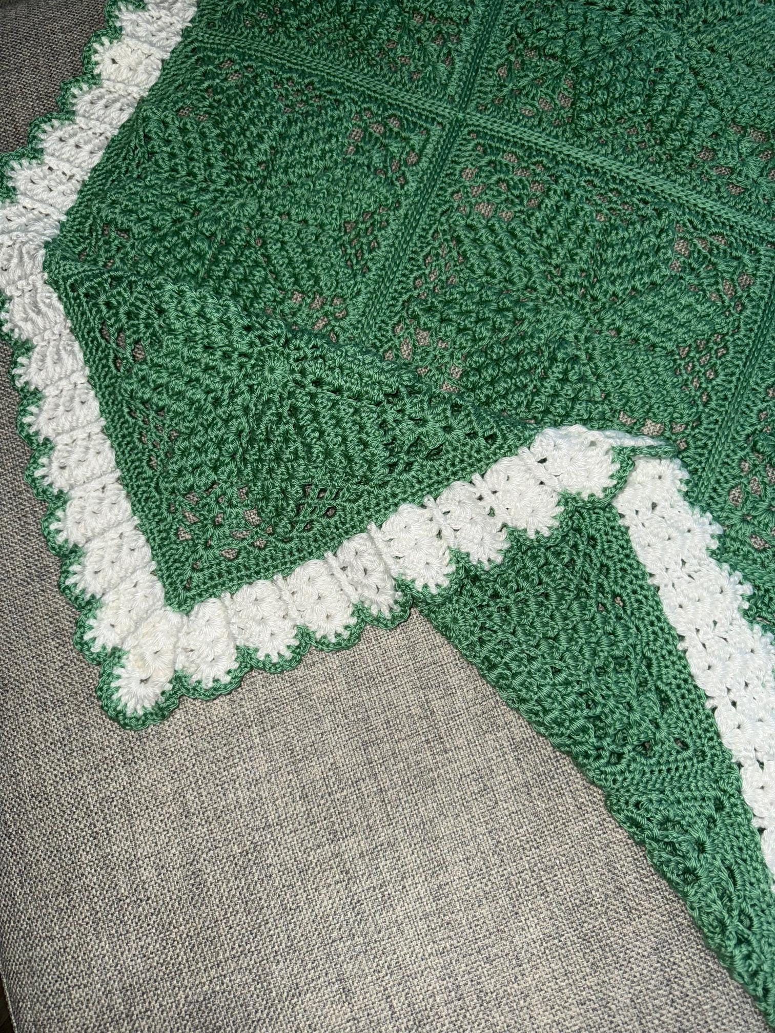 Handmade Sage Green Crocheted Baby Blanket: Soft Popcorn Stitch Nursery Decor - Thumbnail 3