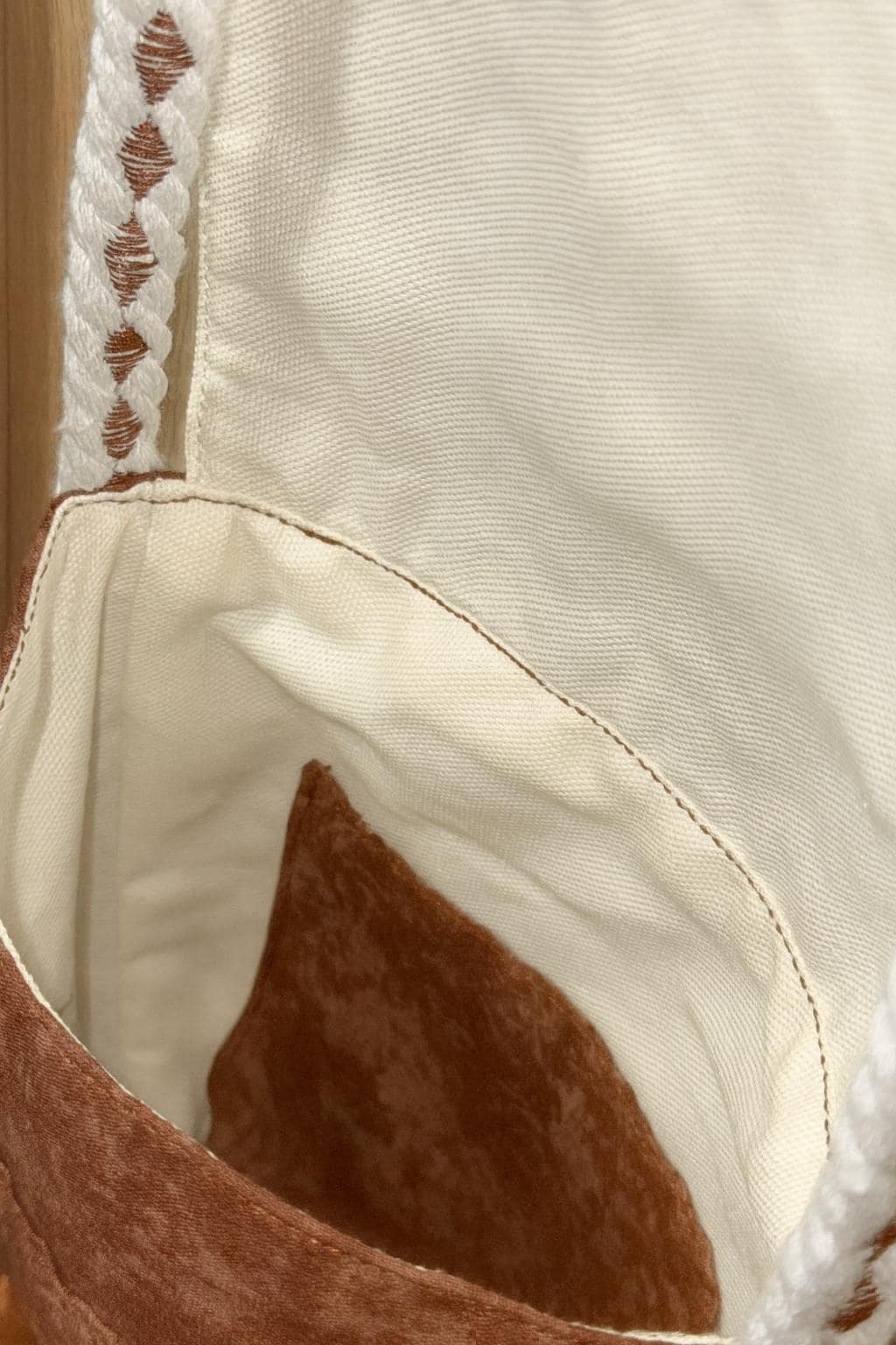 Handmade Embroidered Crossbody Bag: Macrame Strap, Resin Clay Button - Thumbnail 4