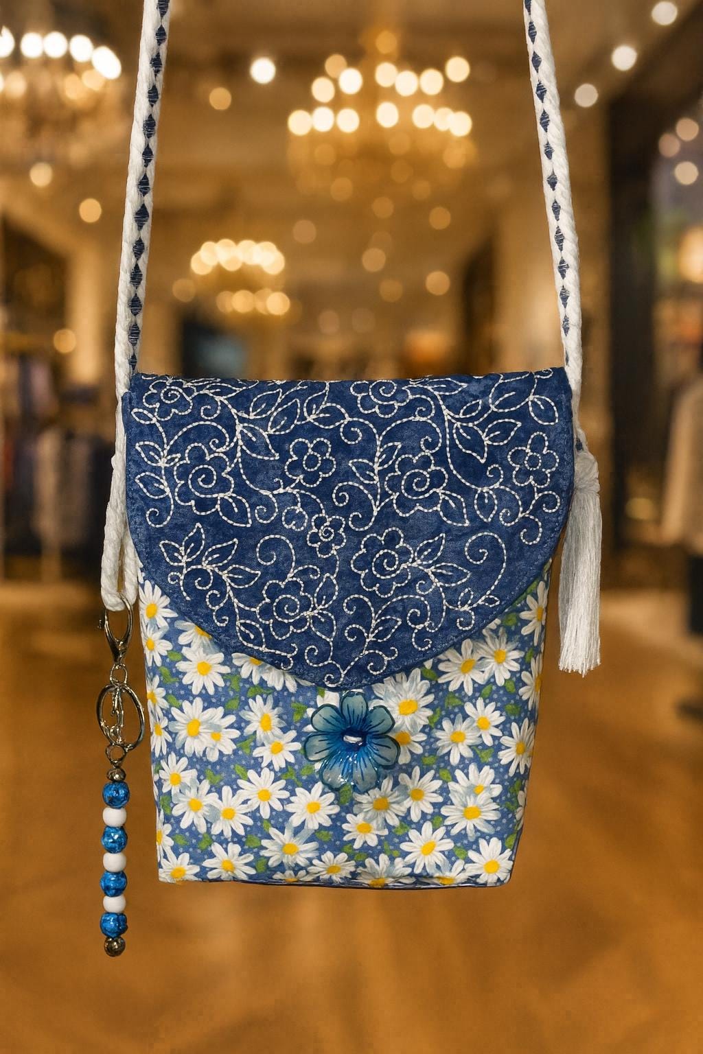 Handmade Embroidered Crossbody Bag – Fully Lined Purse with Original Embroidery, Pockets & Handmade Accents - Thumbnail 2