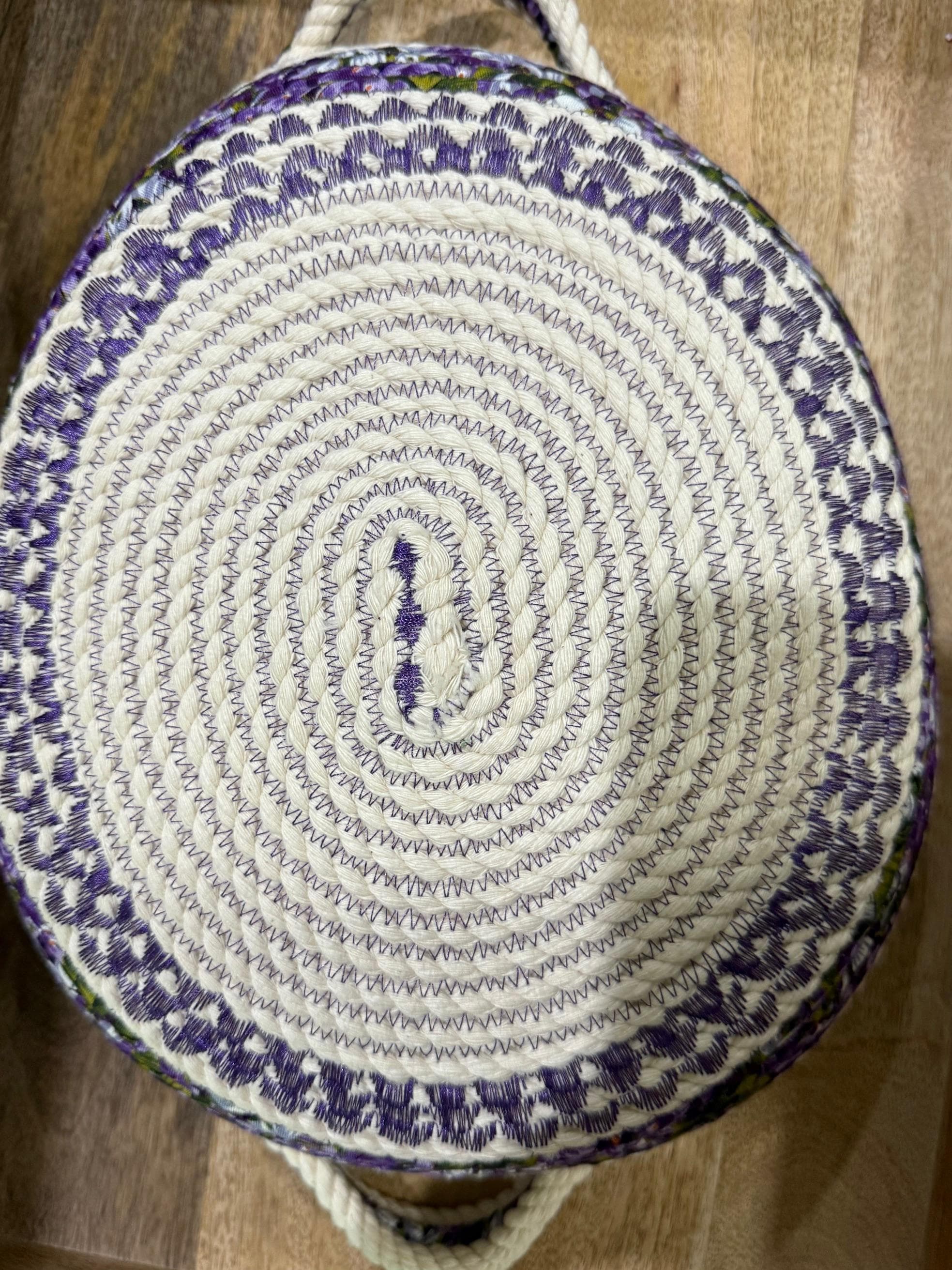 Embroidered Bird Cotton Rope Bowl: Heat Resistant Trivet Basket - Thumbnail 4