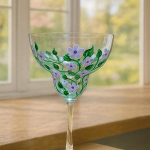Hand-Painted Floral Margarita Glasses – Set of 4 | Colorful Cocktail Glassware | Summer Party Drinkware | Unique Barware Gift