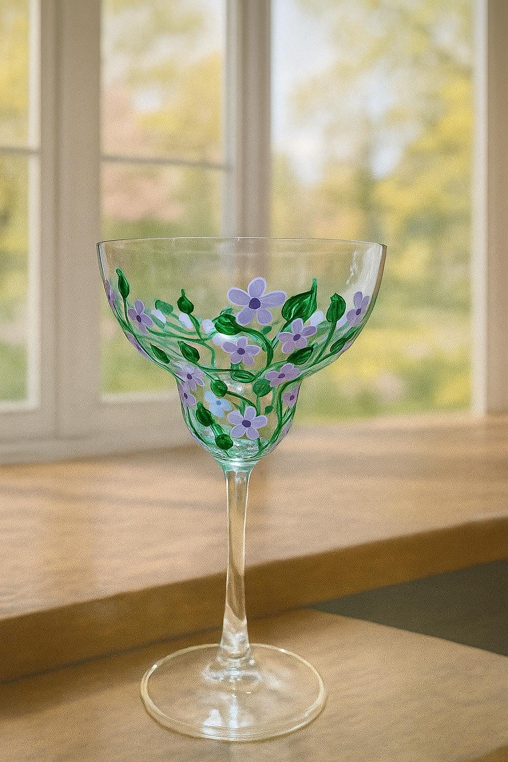 Hand-Painted Floral Margarita Glasses - Set of 4 - Colorful Cocktail Barware - Thumbnail 2