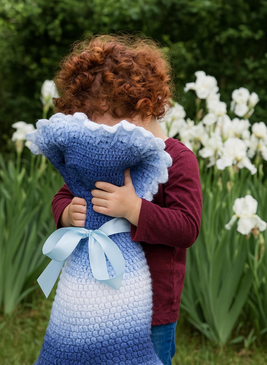 Hand Crocheted Ombre Baby Blanket: Blue and White Nursery Decor - Thumbnail 4