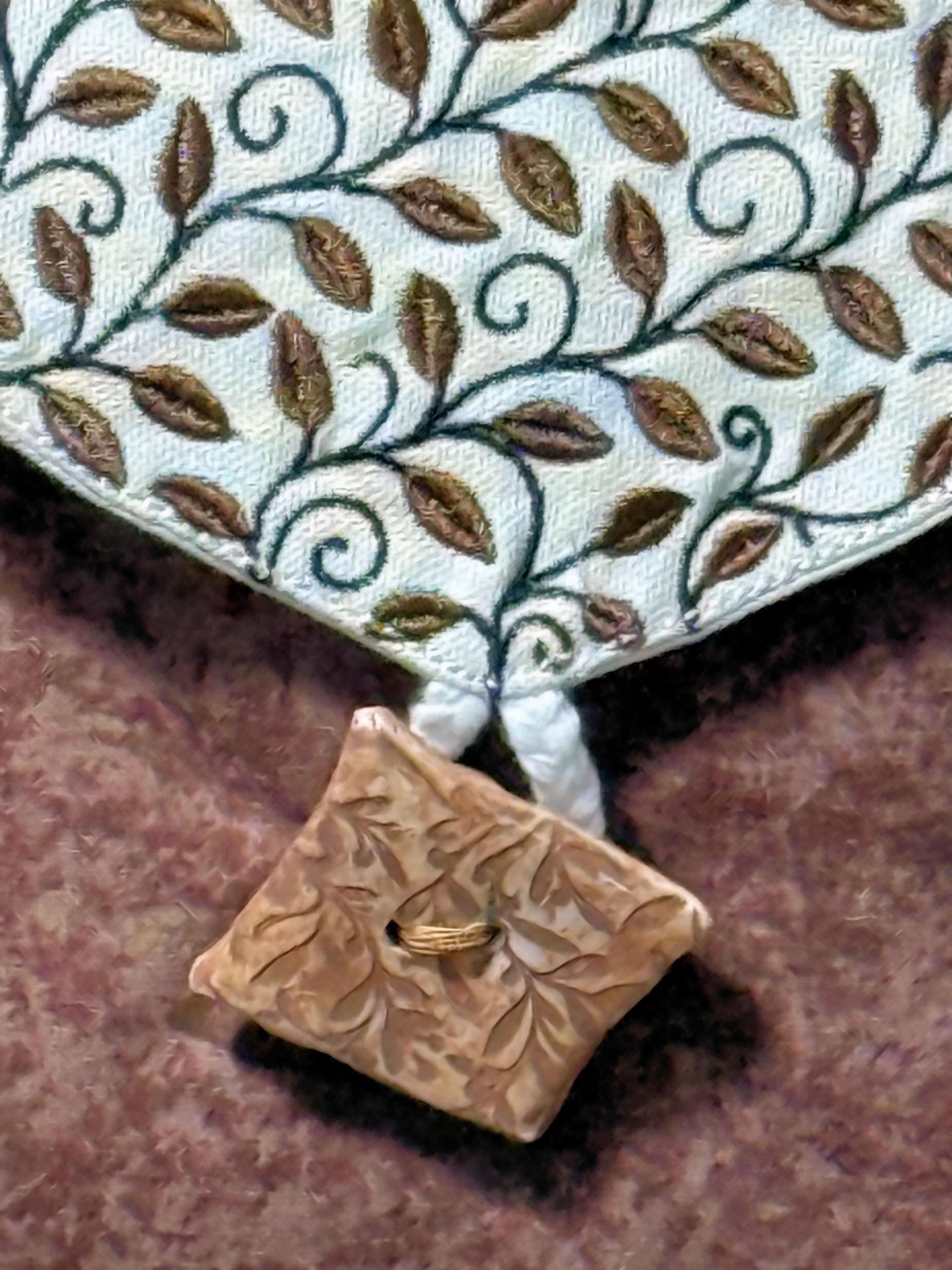 Handmade Embroidered Crossbody Bag: Macrame Strap, Resin Clay Button - Thumbnail 3