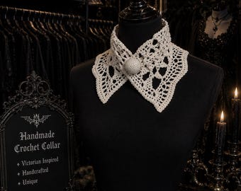 Handmade White Crochet Victorian Goth Inspired Collar | Lace Statement Collar | Romantic Gothic Fashion Accessory