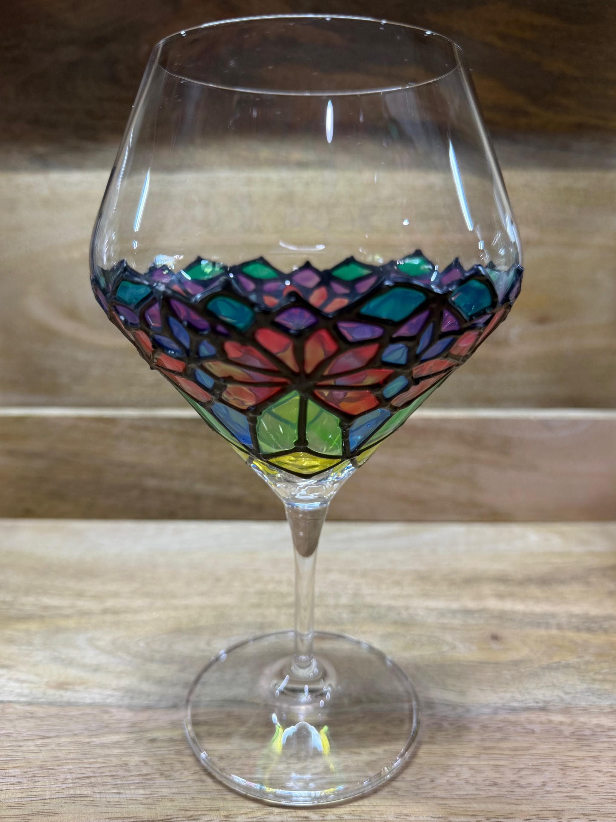 Hand-Painted Faux Stained-Glass Crystal Wine Glasses – Set of 4 | Unique Colorful Wine Glasses | Tiffany Style Glassware | Barware Gift - Thumbnail 5
