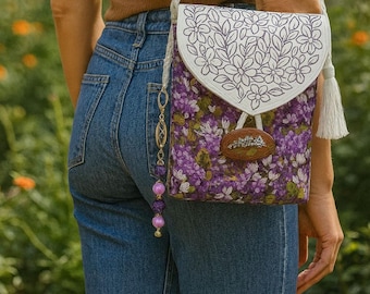 Handmade Embroidered Crossbody Bag – Fully Lined Purse with Original Embroidery, Pockets & Handmade Accents