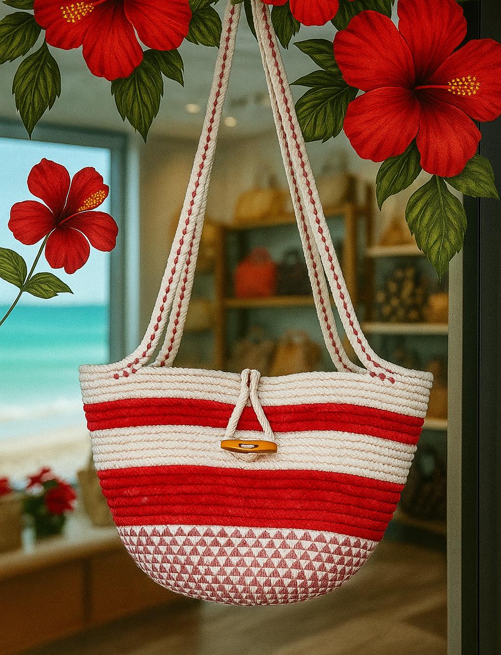 Handmade Red Cotton Rope Crossbody Bag: Boho Beach Tote - Image 1