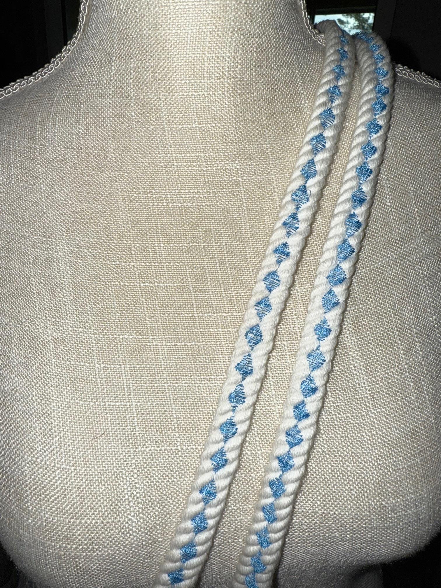 Handmade Blue Rope Crossbody Bag: Boho Floral Fabric Purse - Thumbnail 4