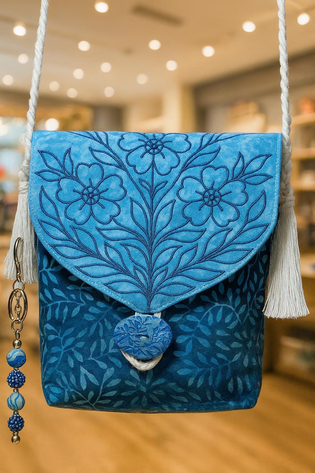 Handmade Embroidered Crossbody Bag – Fully Lined Purse with Original Embroidery, Pockets & Handmade Accents