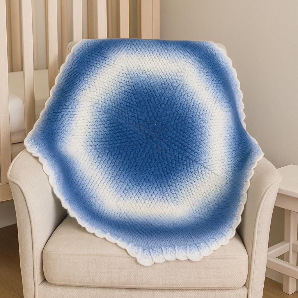 Hand Crocheted Ombre Baby Blanket: Blue and White Nursery Decor - Thumbnail 3