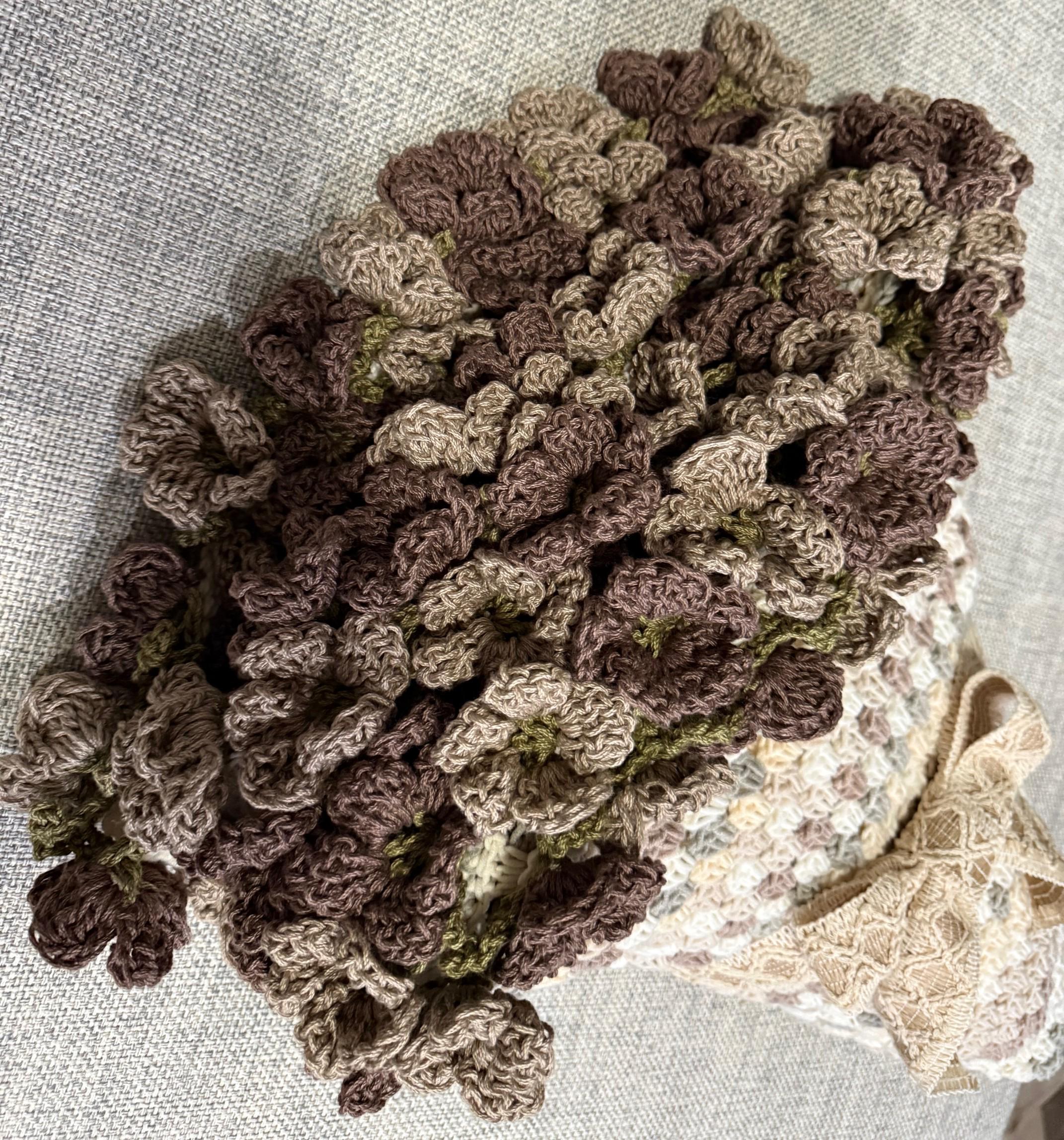 Hand-Crocheted Floral Baby Blanket: Neutral Boho Nursery Afghan - Thumbnail 2
