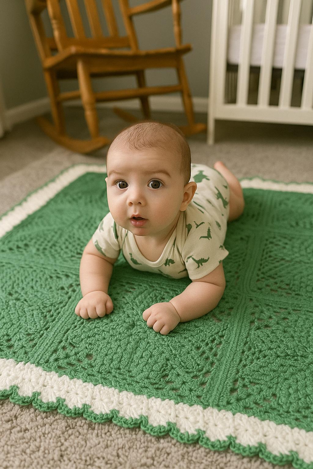 Handmade Sage Green Crocheted Baby Blanket: Soft Popcorn Stitch Nursery Decor - Thumbnail 2