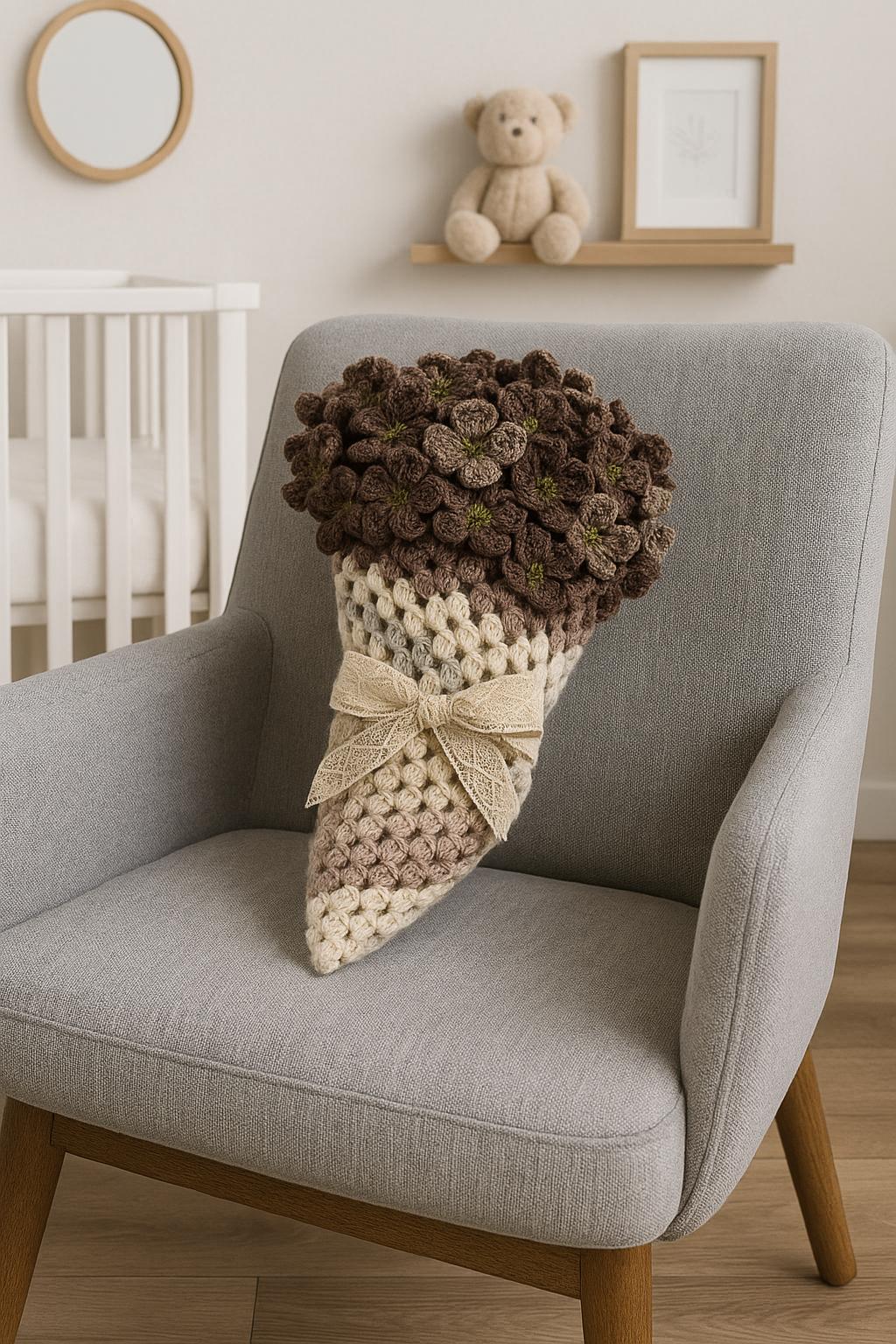Hand-Crocheted Floral Baby Blanket: Neutral Boho Nursery Afghan - Thumbnail 4