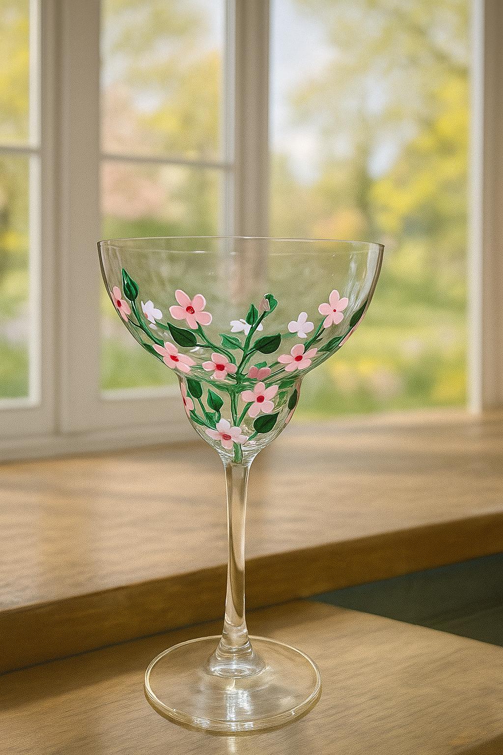Hand-Painted Floral Margarita Glasses - Set of 4 - Colorful Cocktail Barware - Image 1