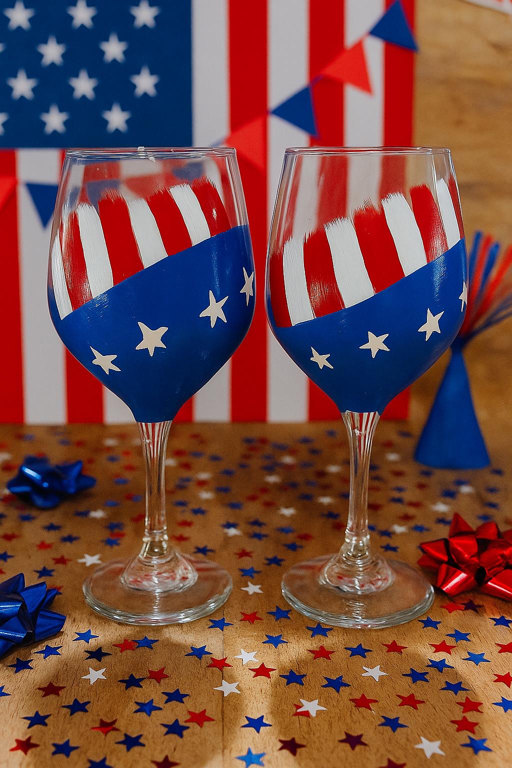 2 Hand Painted Patriotic Wine Glasses: USA Flag 4th of July Decor - Etsy
