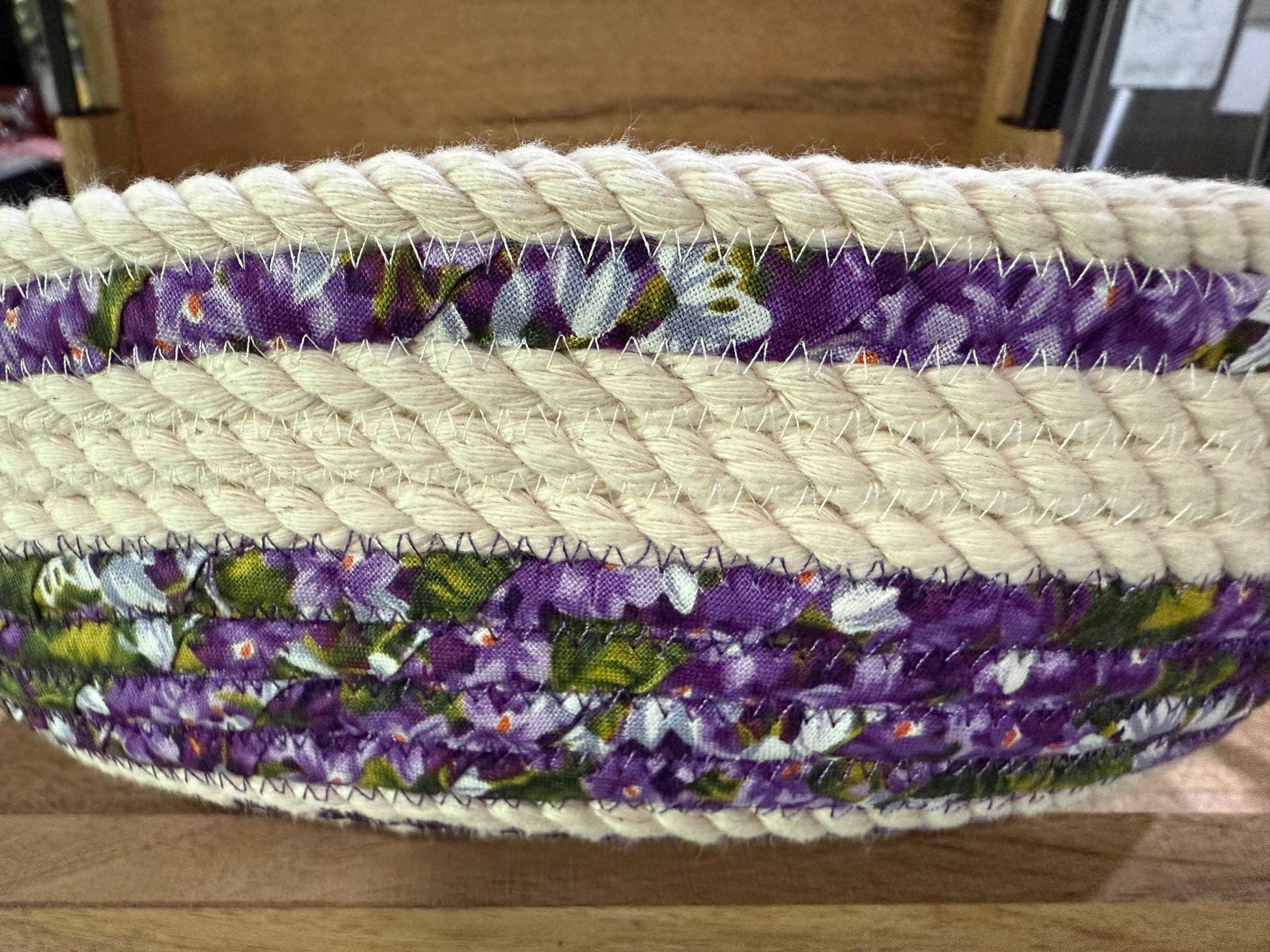Embroidered Bird Cotton Rope Bowl: Heat Resistant Trivet Basket - Thumbnail 5