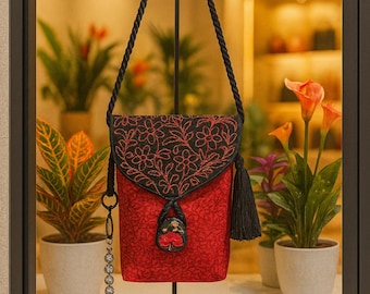 Handmade Embroidered Crossbody Bag – Fully Lined Purse with Original Embroidery, Pockets & Handmade Accents