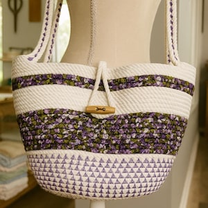 Handmade Purple Rope Crossbody Bag – 3-Ply Natural Cotton Rope Bag with Satin Stitching & Wooden Button, Boho Everyday Shoulder Purse