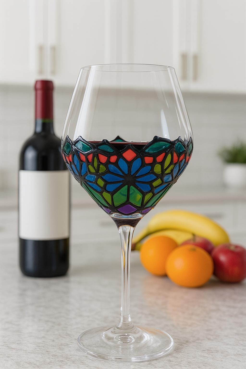 Hand-Painted Faux Stained-Glass Crystal Wine Glasses – Set of 4 | Unique Colorful Wine Glasses | Tiffany Style Glassware | Barware Gift - Image 1