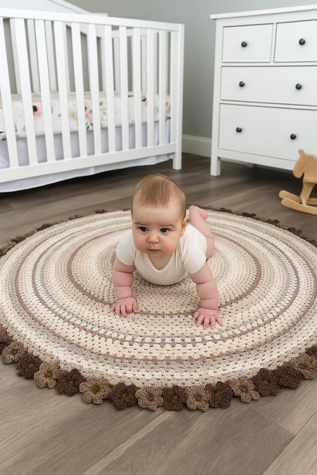 Hand-Crocheted Floral Baby Blanket: Neutral Boho Nursery Afghan - Thumbnail 5