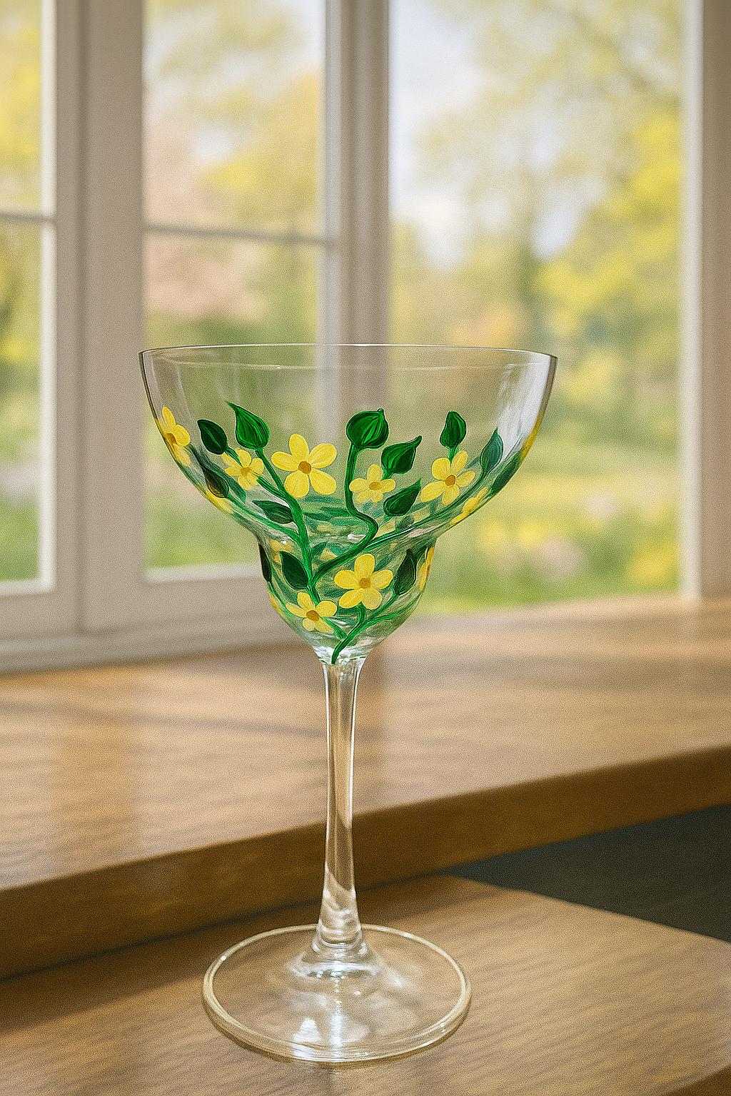 Hand-Painted Floral Margarita Glasses - Set of 4 - Colorful Cocktail Barware - Thumbnail 4